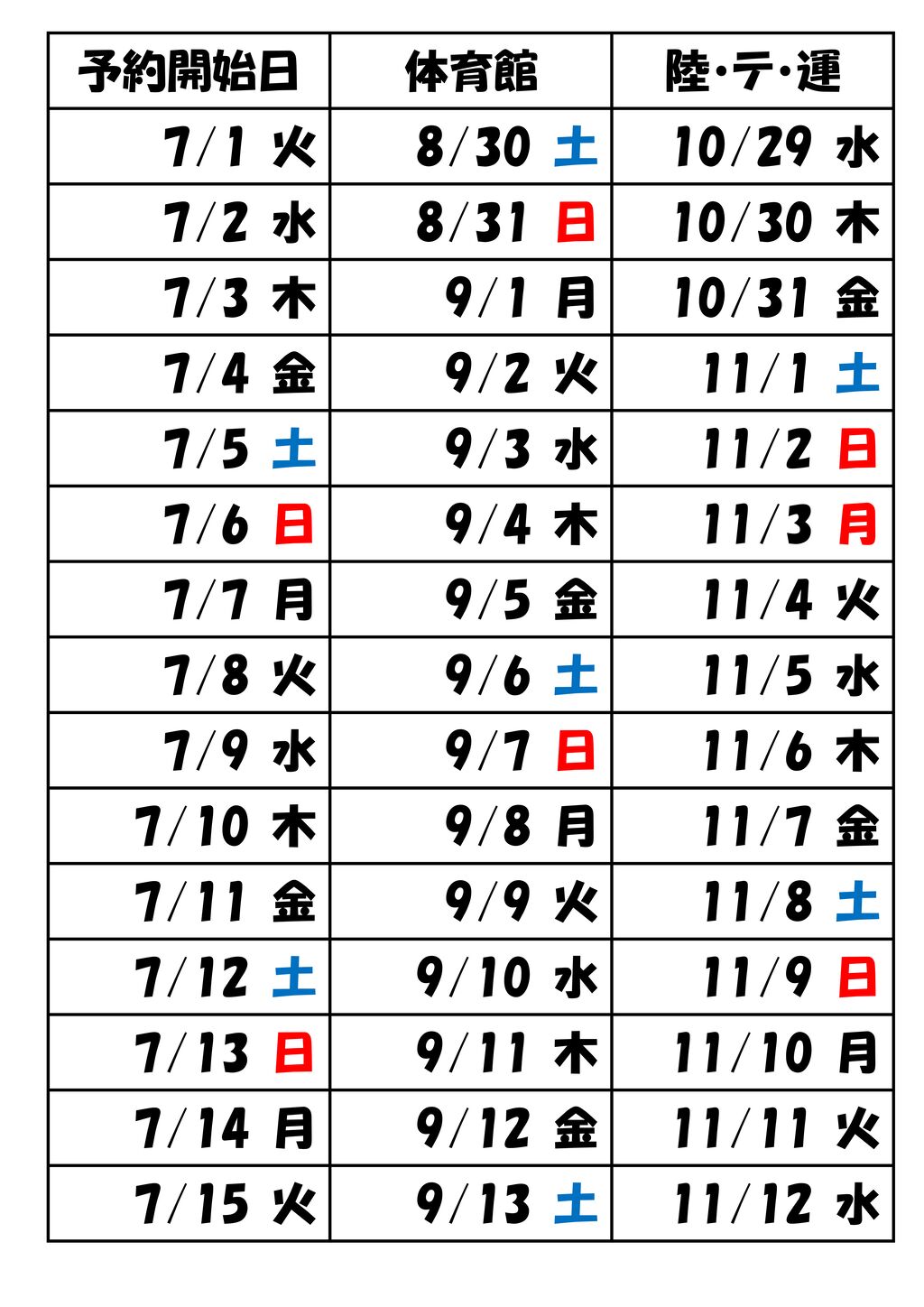 ★予約日早見表のサムネイル